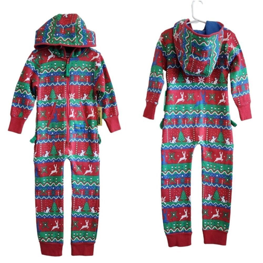 NWT Tipsy Elves Christmas Cat Tree Snowflake Fair Isle Hooded Jumpsuit Youth S